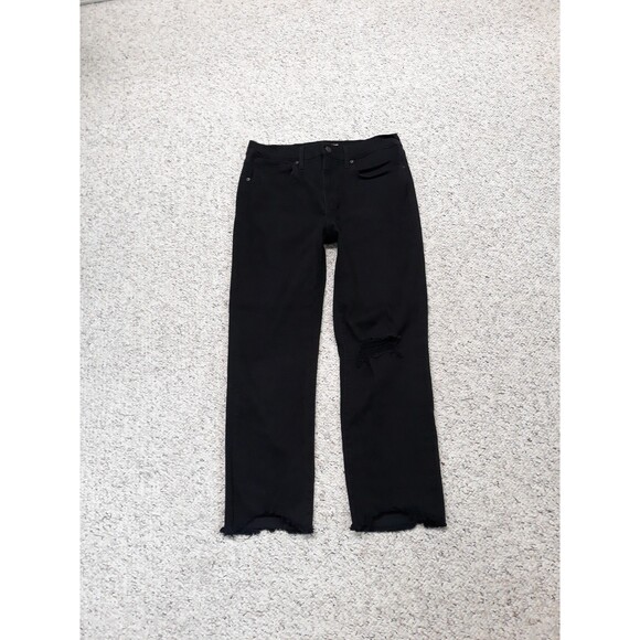 30 Levi's 724 High Rise 90s Distressed Straight Crop Raw Hem Black - Picture 4 of 11